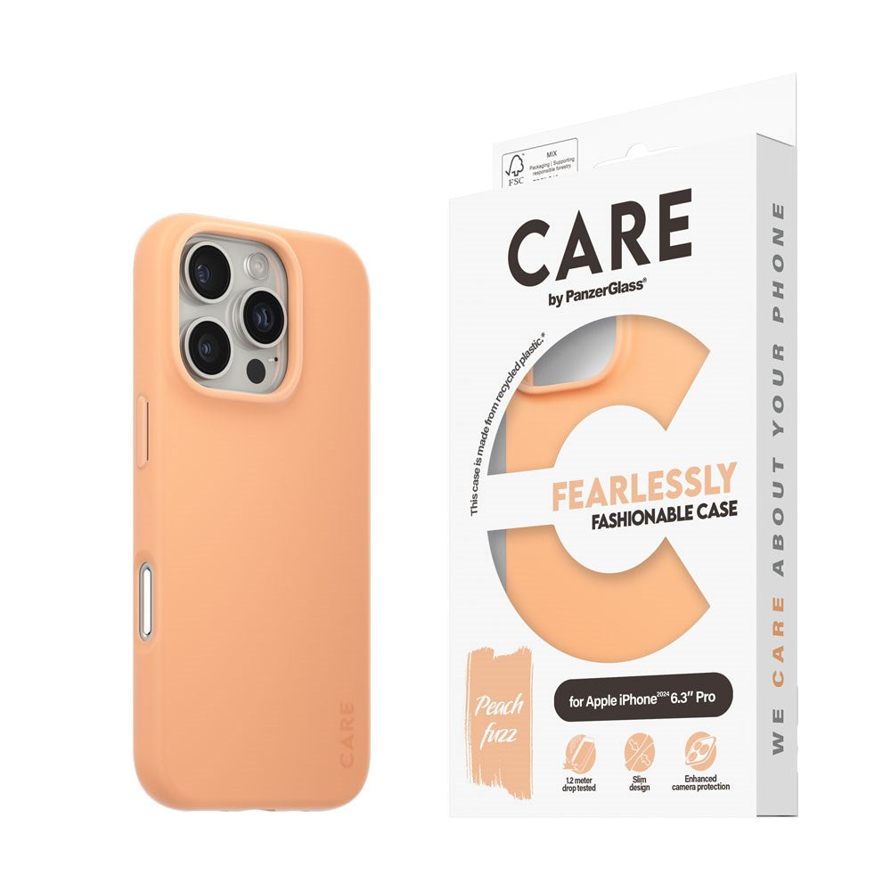 CARE by PanzerGlass iPhone 16 Pro FASHION Fearlessly Fashionable Cover - Peach Fuzz