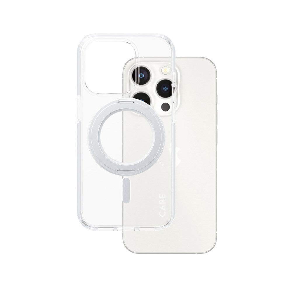 CARE by PanzerGlass iPhone 15 Pro Feature Kickstand Cover - MagSafe Kompatibel - Transparent / Silver