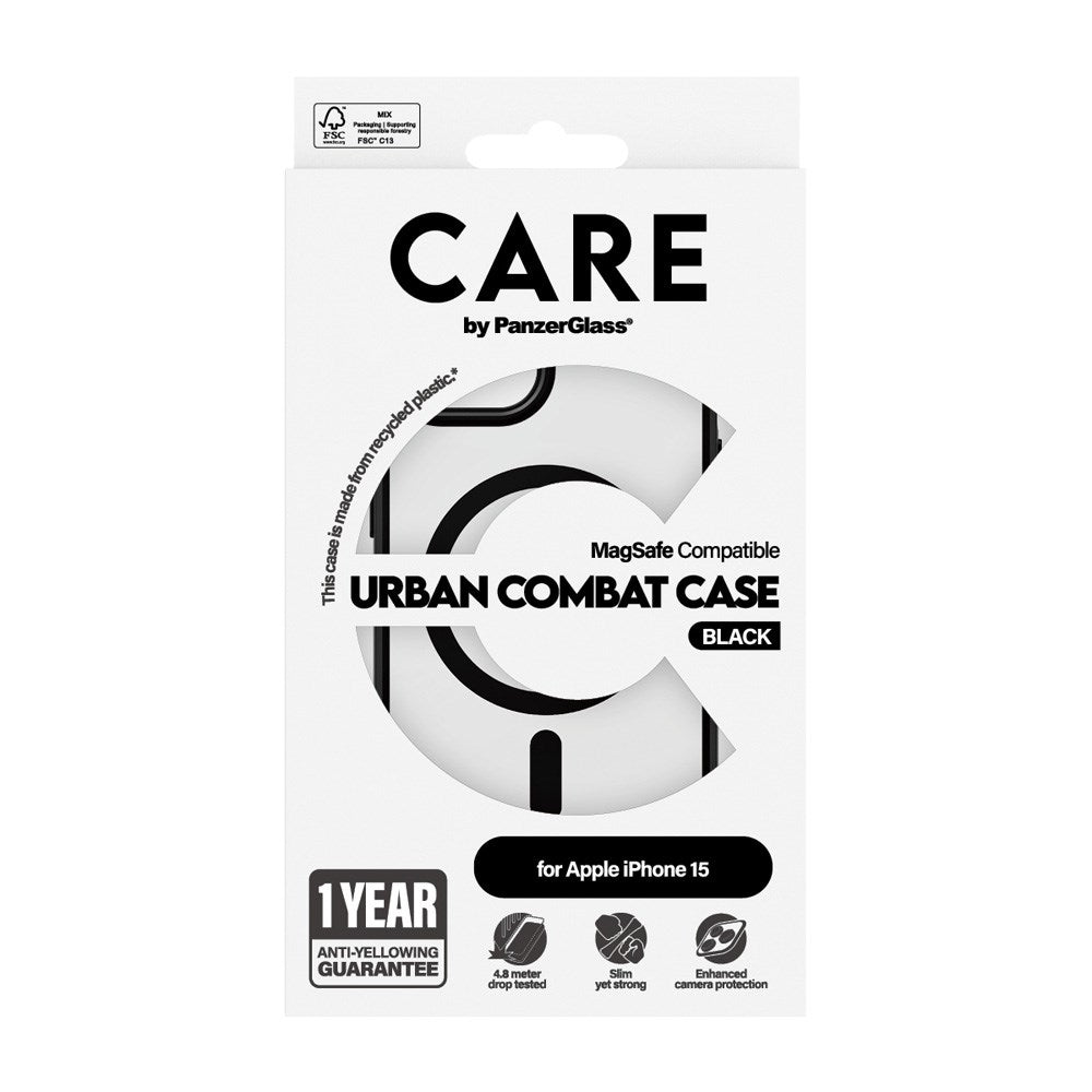 CARE by PanzerGlass iPhone 15 FLAGSHIP Urban Combat Cover - MagSafe Kompatibel - Transparent / Black