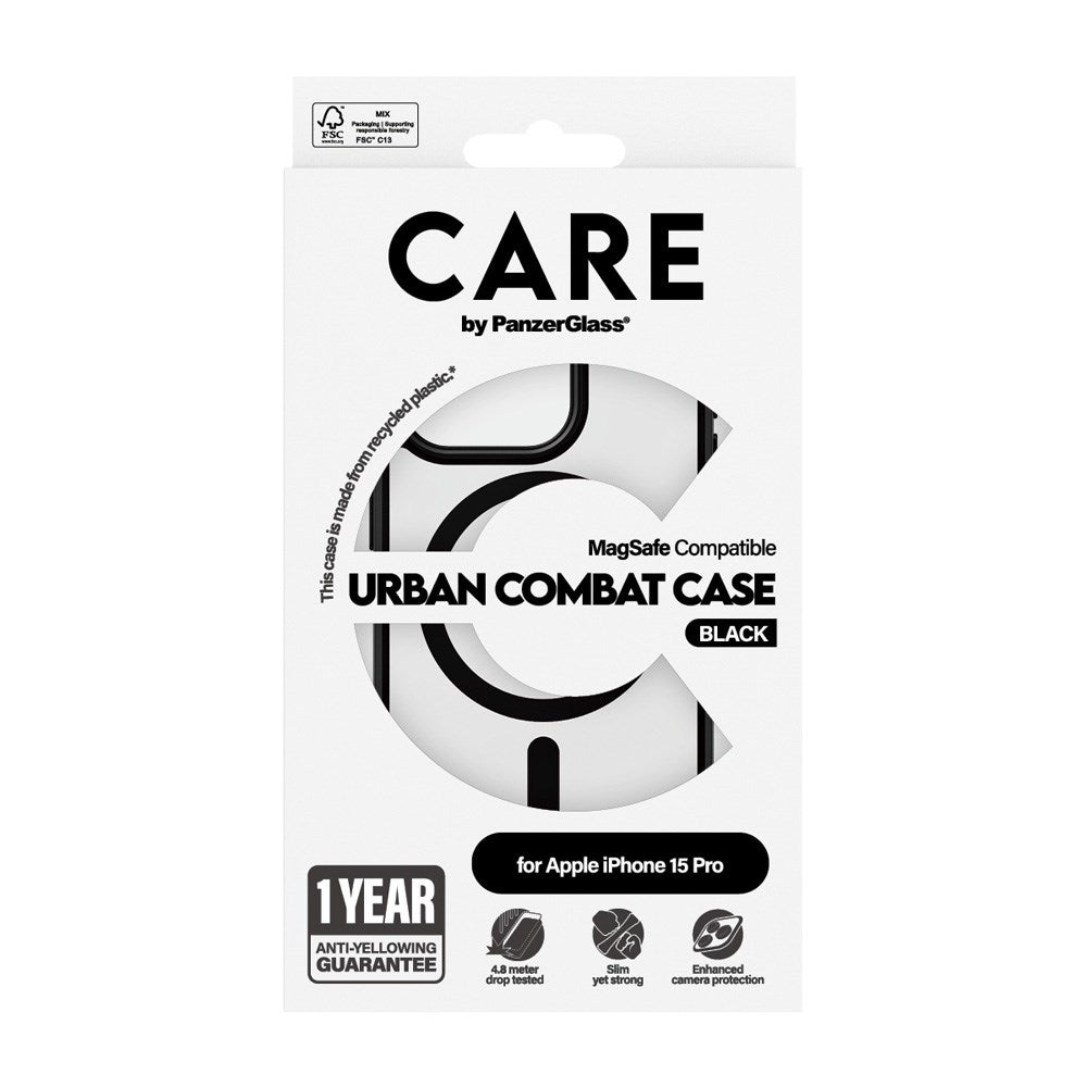 CARE by PanzerGlass iPhone 15 Pro FLAGSHIP Urban Combat Cover - MagSafe Kompatibel - Transparent / White