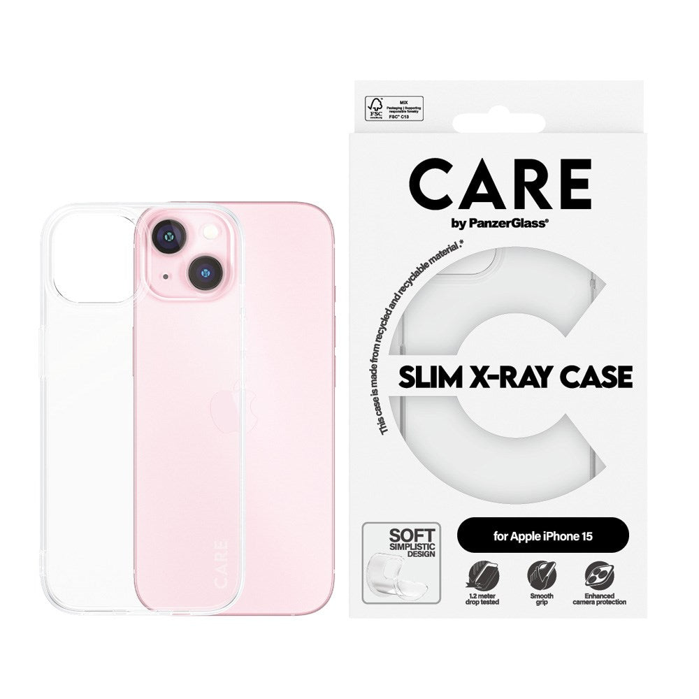 CARE by PanzerGlass iPhone 15 FASHION X-Ray Soft Basic Bagside Cover - Transparent