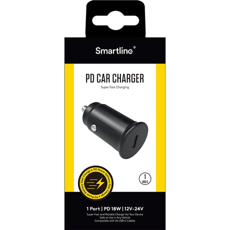 Smartline PD (Power Delivery) 18W Biloplader m. USB-C - Sort