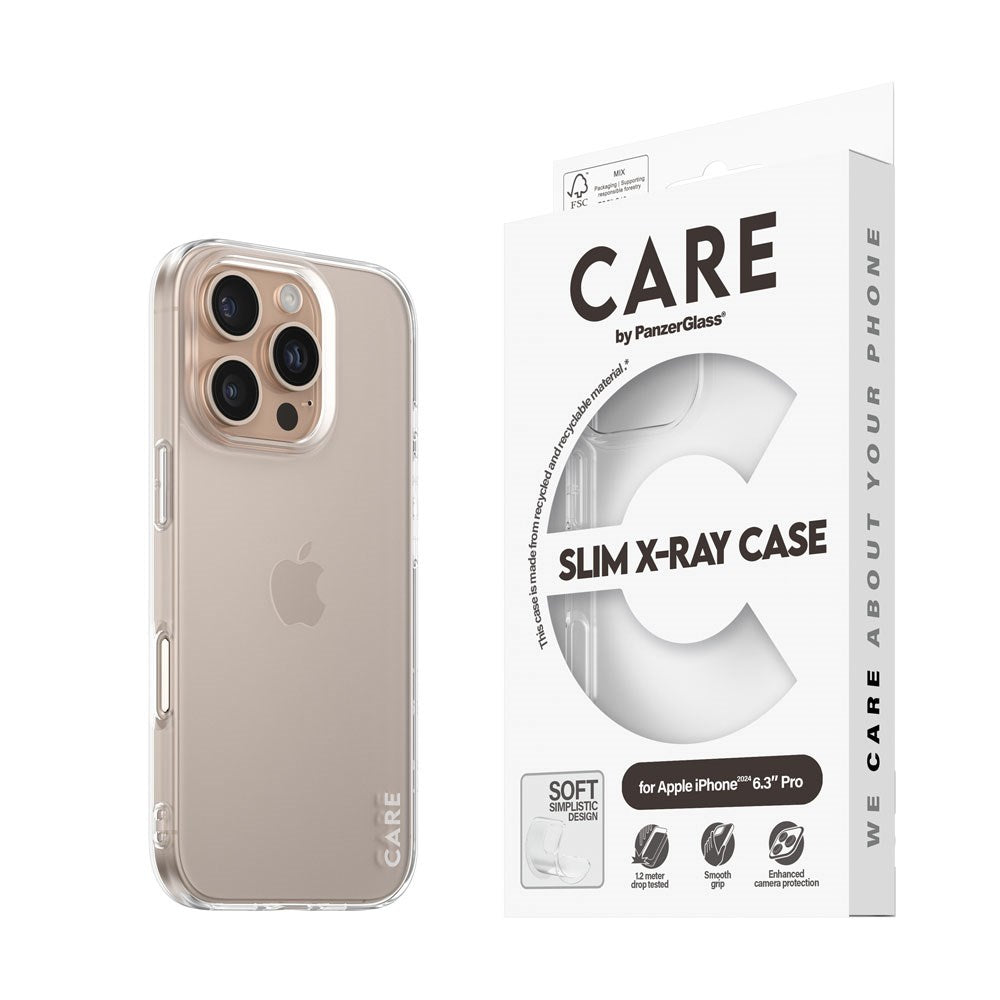 CARE by PanzerGlass iPhone 16 Pro FASHION X-Ray Soft Basic Bagside Cover - Transparent