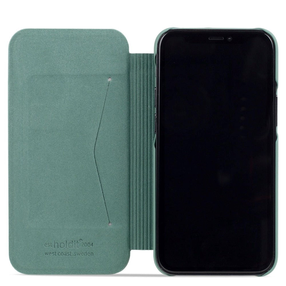 Holdit iPhone 13 Pro Slim Flip Case m. Pung - Moss Green