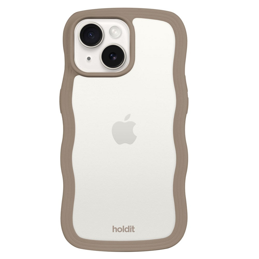 Holdit iPhone 15 / 14 / 13 Wavy Cover - Mocha Brown / Transparent