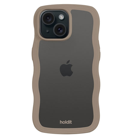 Holdit iPhone 15 / 14 / 13 Wavy Cover - Mocha Brown / Transparent