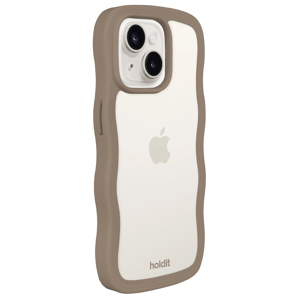 Holdit iPhone 15 / 14 / 13 Wavy Cover - Mocha Brown / Transparent