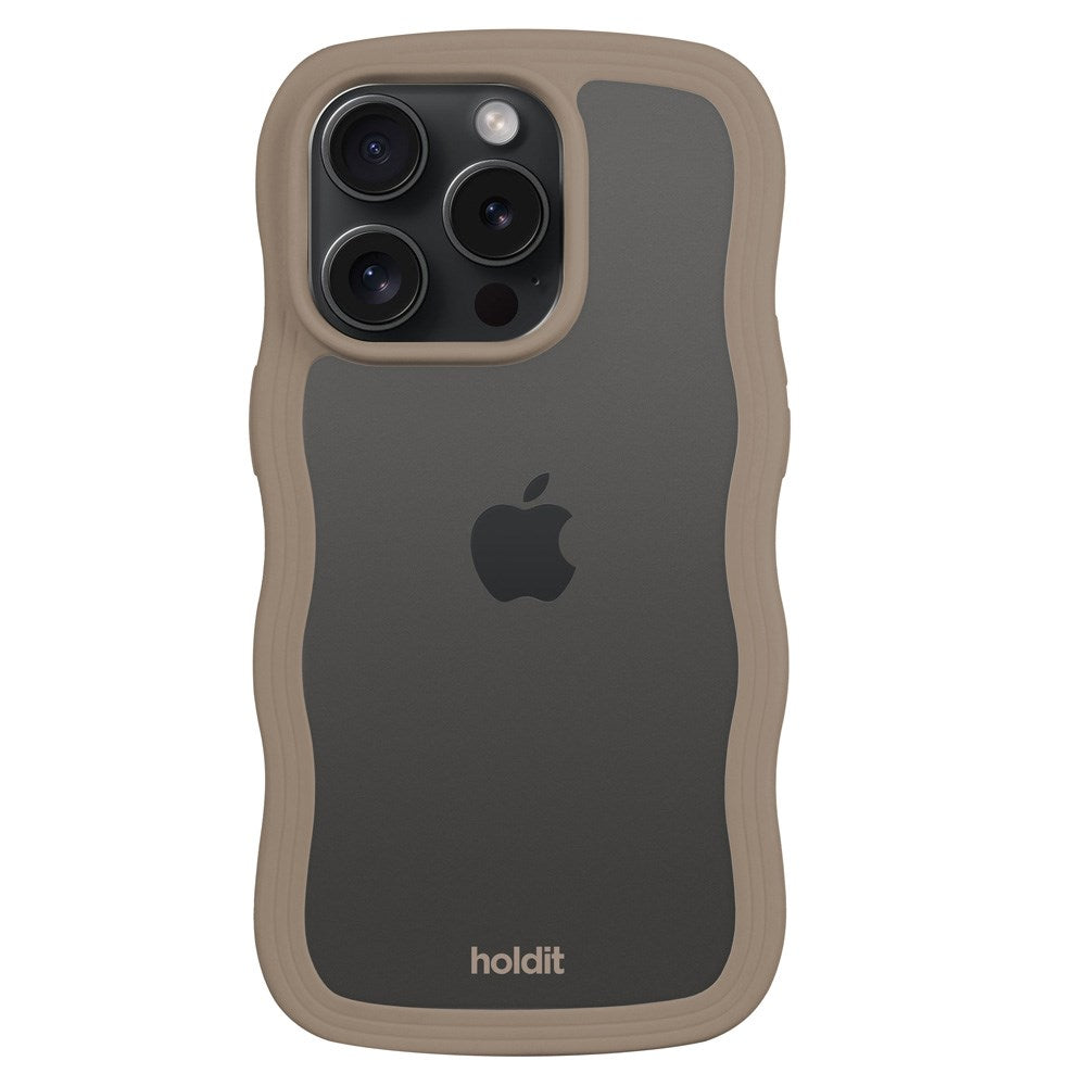 Holdit iPhone 14 Pro Wavy Cover - Mocha Brown / Transparent