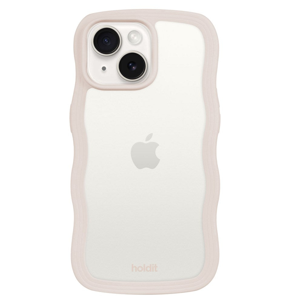 Holdit iPhone 15 / 14 / 13 Wavy Cover - Light Beige / Transparent