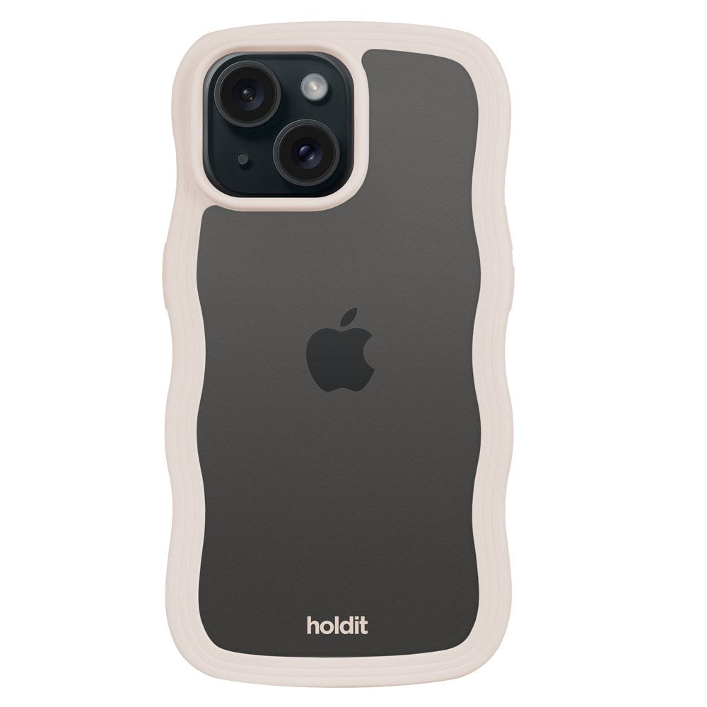 Holdit iPhone 15 / 14 / 13 Wavy Cover - Light Beige / Transparent