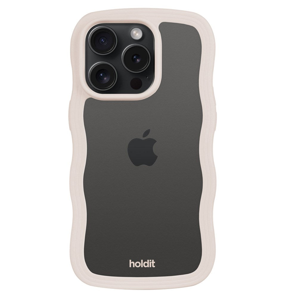 Holdit iPhone 14 Pro Wavy Cover - Light Beige / Transparent