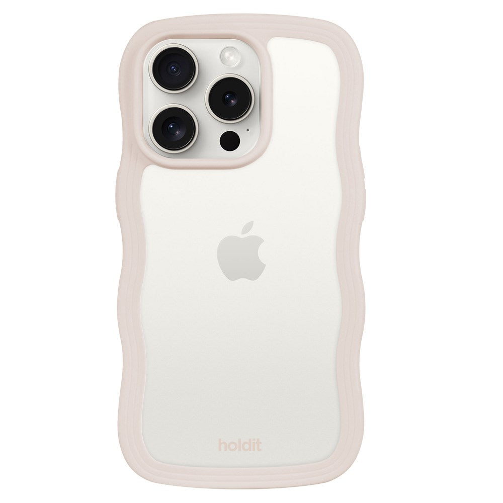 Holdit iPhone 14 Pro Max Wavy Cover - Light Beige / Transparent