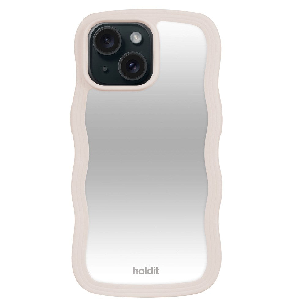 Holdit iPhone 15 / 14 / 13 Wavy Cover - Light Beige / Mirror