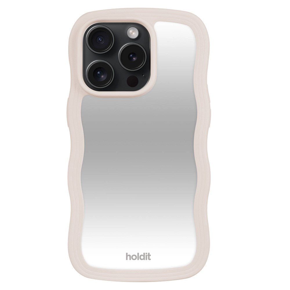 Holdit iPhone 14 Pro Wavy Cover - Light Beige / Mirror