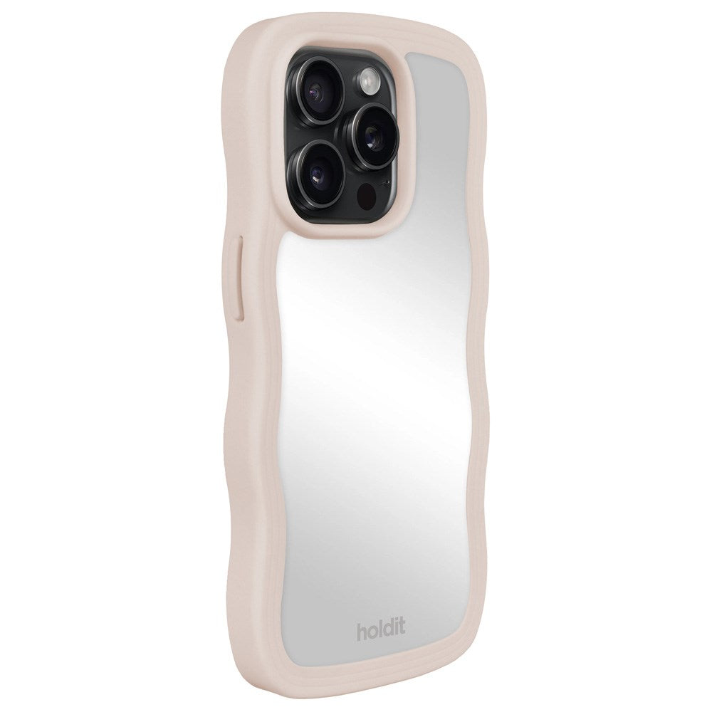 Holdit iPhone 15 Pro Wavy Cover - Light Beige / Mirror