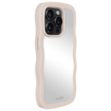 Holdit iPhone 15 Pro Max Wavy Cover - Light Beige / Mirror