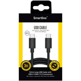 Smartline USB-C til USB-C Kabel (3A/60W) - 3 m. - Sort