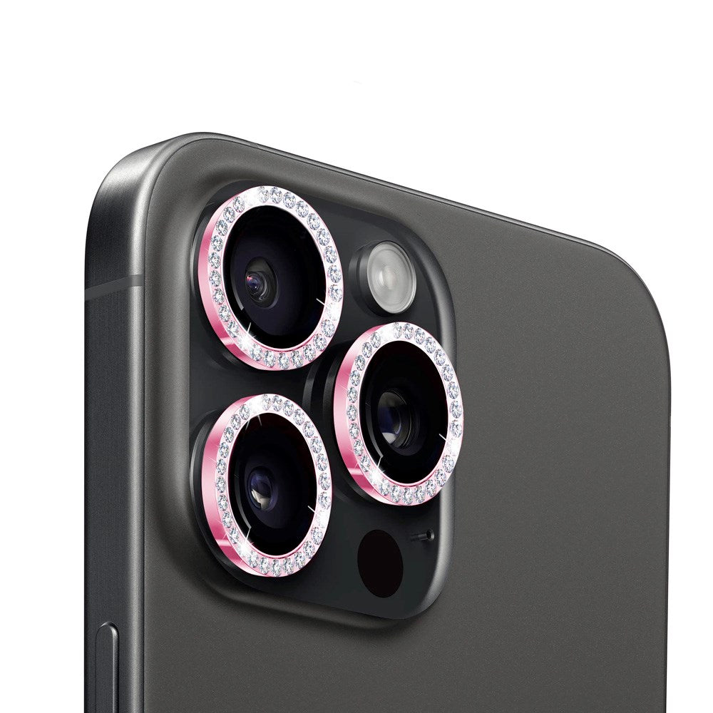 iPhone 15 Pro / 15 Pro Max Holdit Kamerabeskyttelse - Glitter / Lyserød