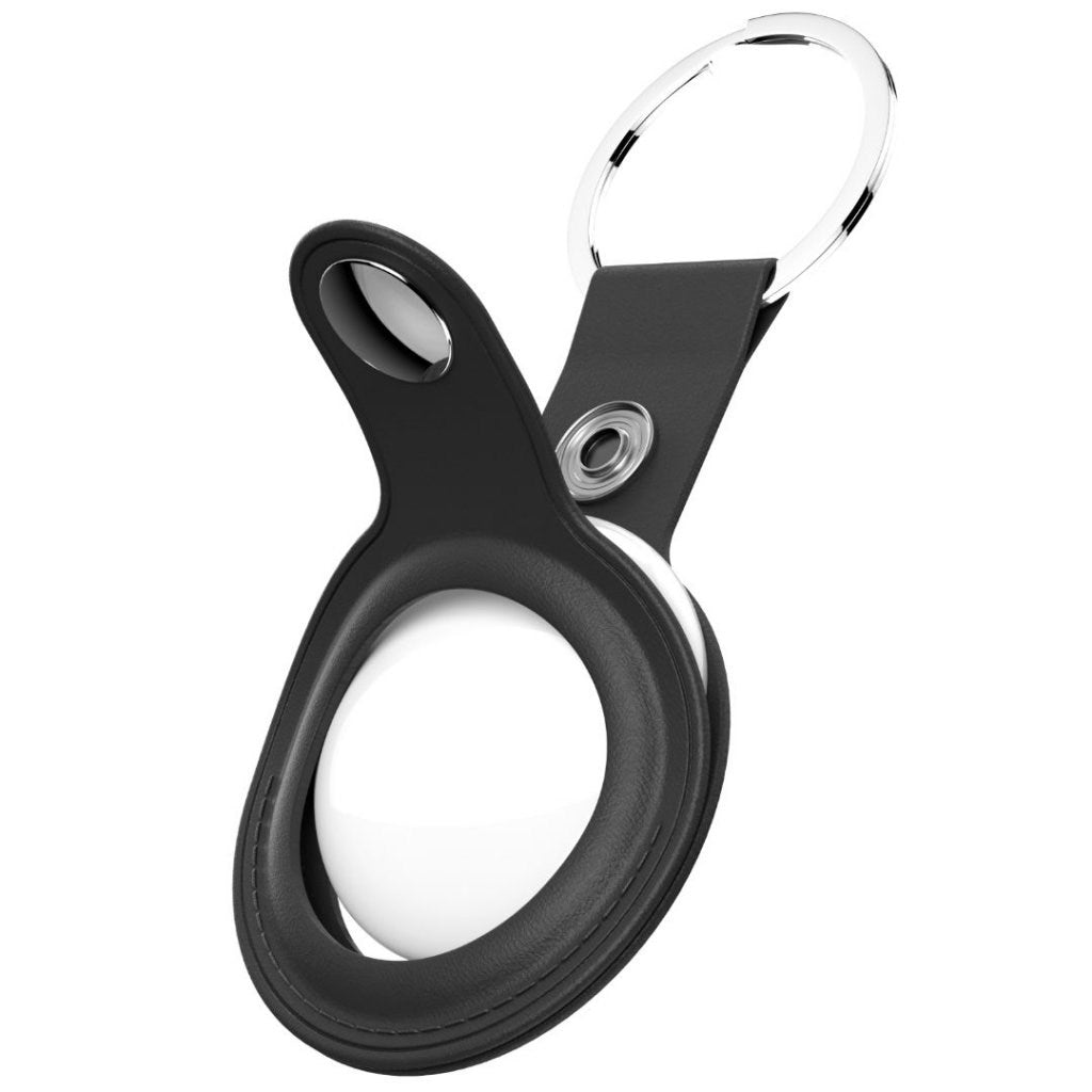 KeyBudz AirTag Nøglering - Snap Ring - 1 Pack - Imiteret Læder - Sort