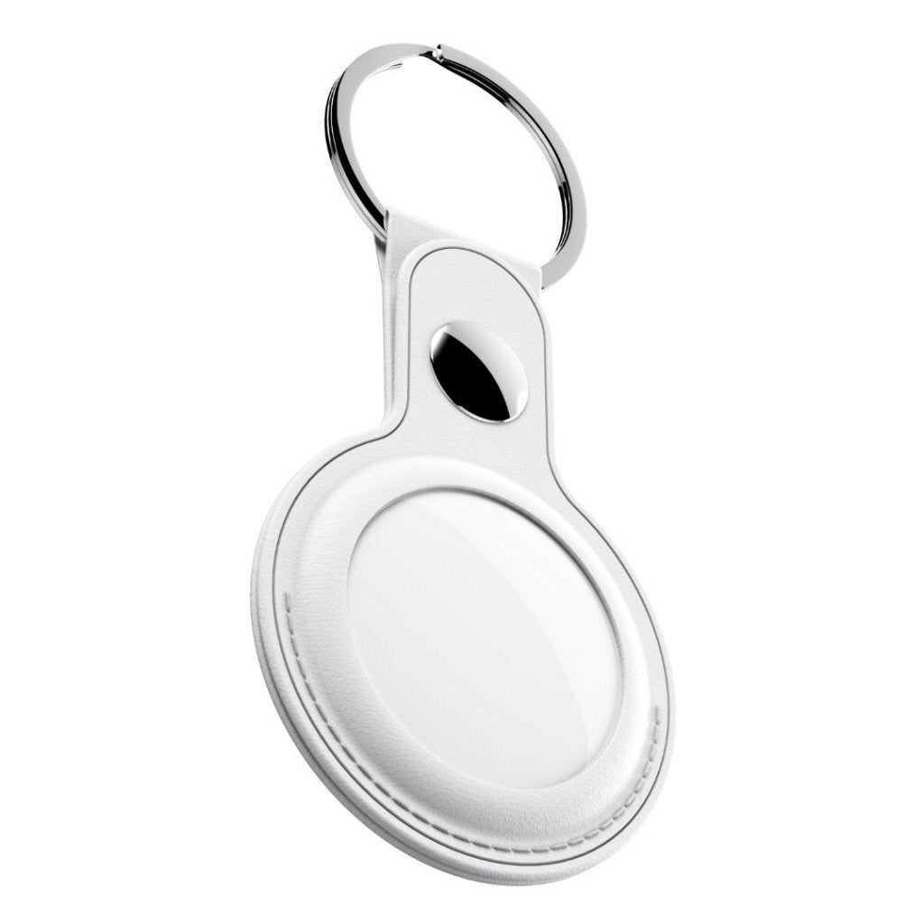 KeyBudz AirTag Nøglering - Snap Ring - 2 Pack - Imiteret Læder - Hvid