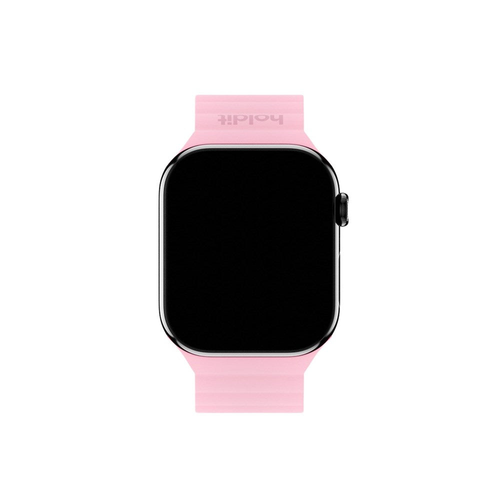 Apple Watch (38/40/SE/41/42mm) Holdit Silikone Rem m. Magnetlukning - Lyserød / Beige