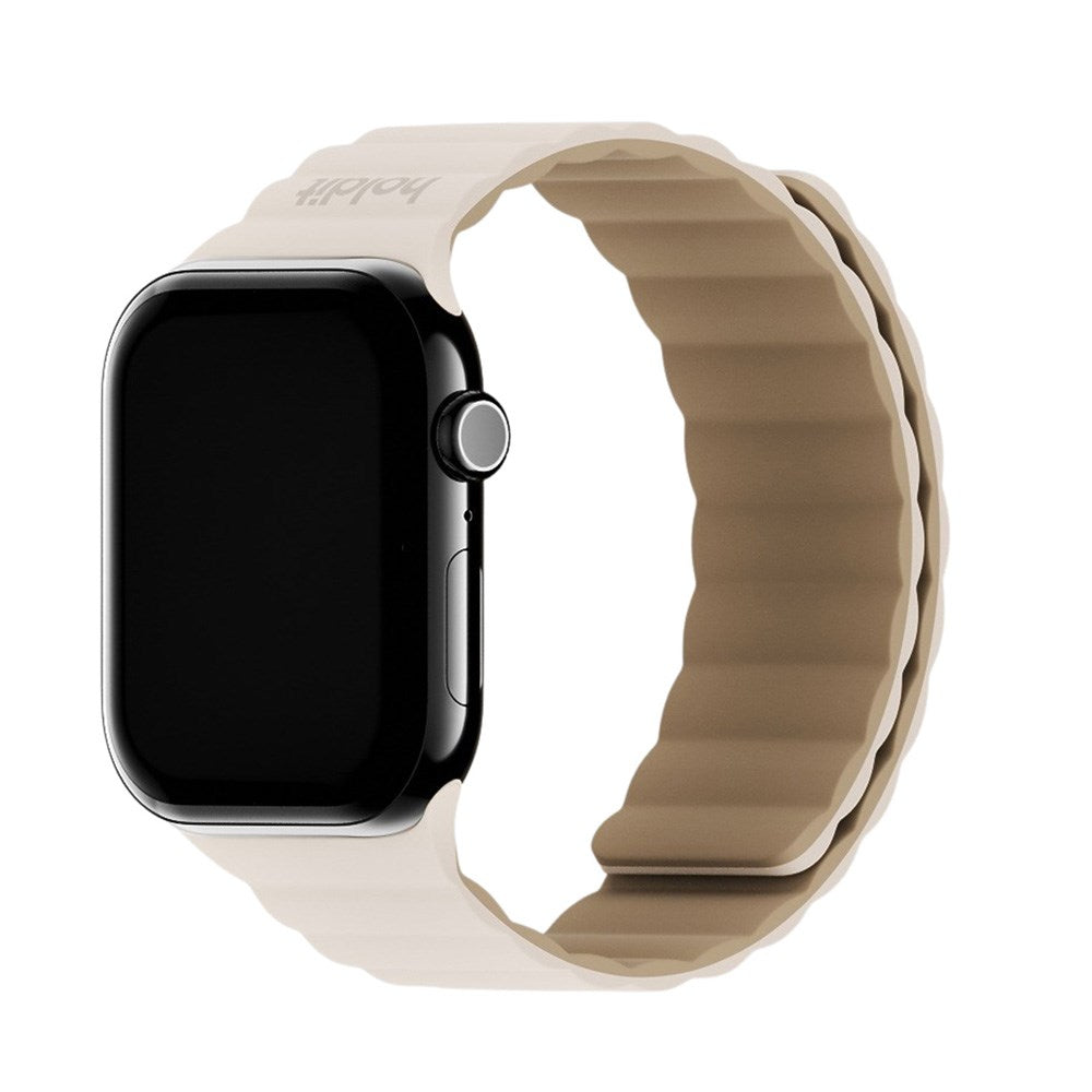 Apple Watch (42/44/SE/45/46/49mm) Holdit Silikone Rem m. Magnetlukning - Lys Beige / Beige