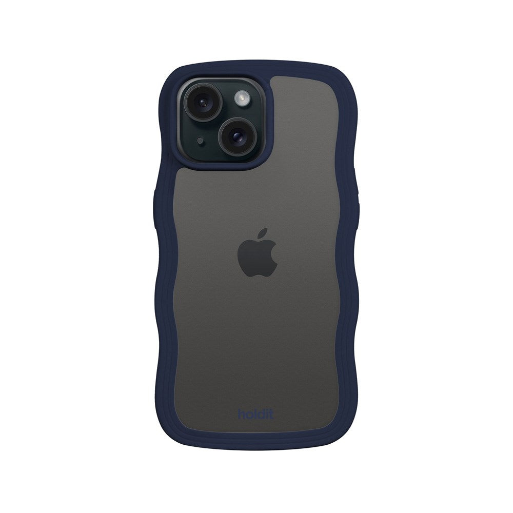 iPhone 17e / 16e / 15 / 14 / 13 Holdit Wavy Cover - Midnight Blue / Transparent