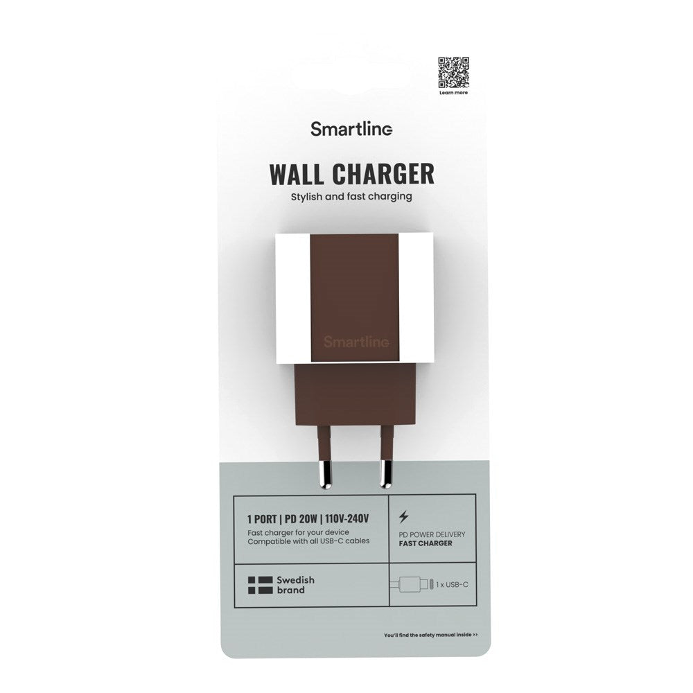 Smartline Vægoplader m. 1 x USB-C - 20W - Brun