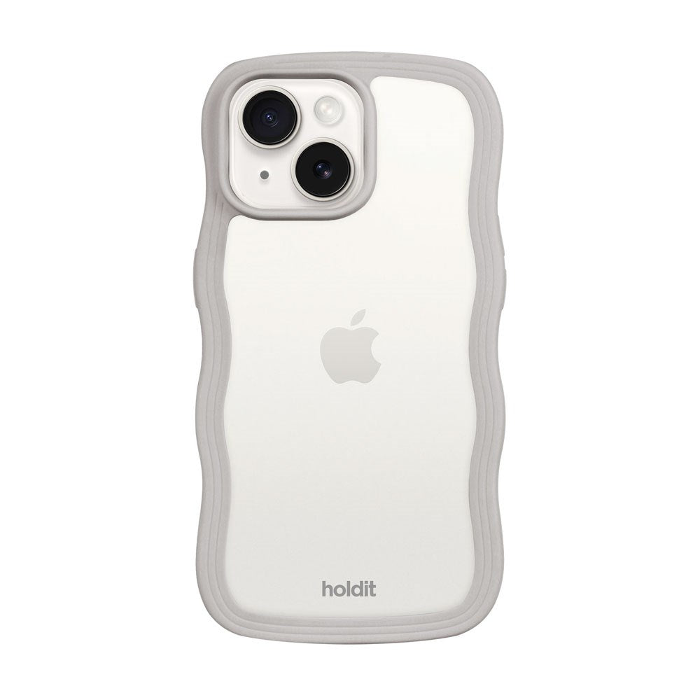 iPhone 17e / 16e / 15 / 14 / 13 Holdit Wavy Cover - Wool Grey / Transparent