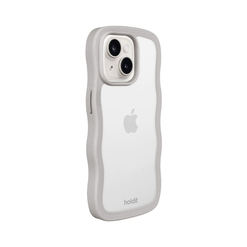 iPhone 17e / 16e / 15 / 14 / 13 Holdit Wavy Cover - Wool Grey / Transparent