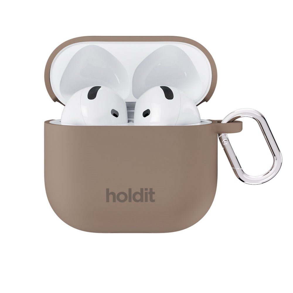 Apple AirPods (4. Gen.) Holdit Silicone Cover m. Karabinhage - Mocha Brown