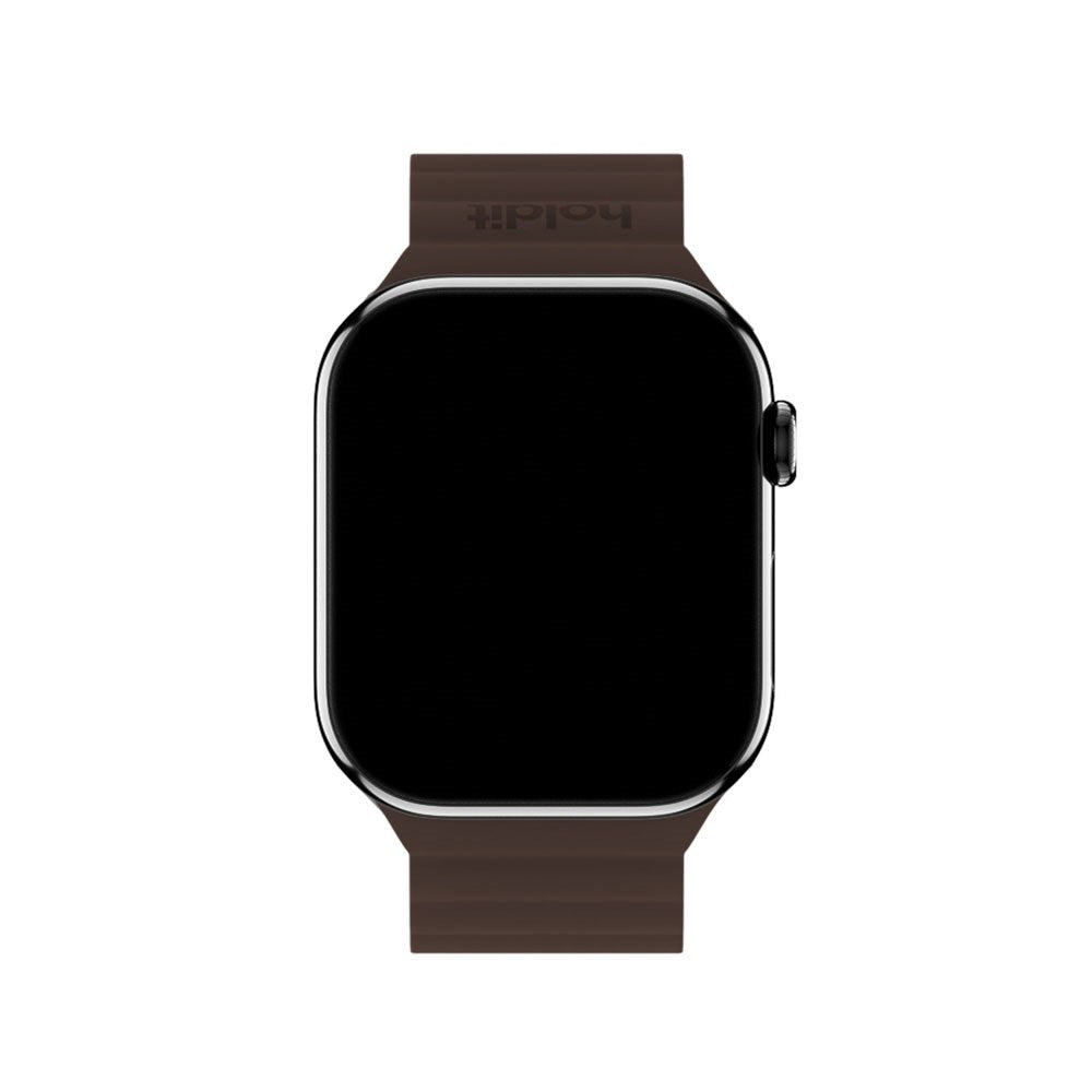 Apple Watch (42/44/SE/45/46/49mm) Holdit Silikone Rem m. Magnetlukning - Chocolate / Black