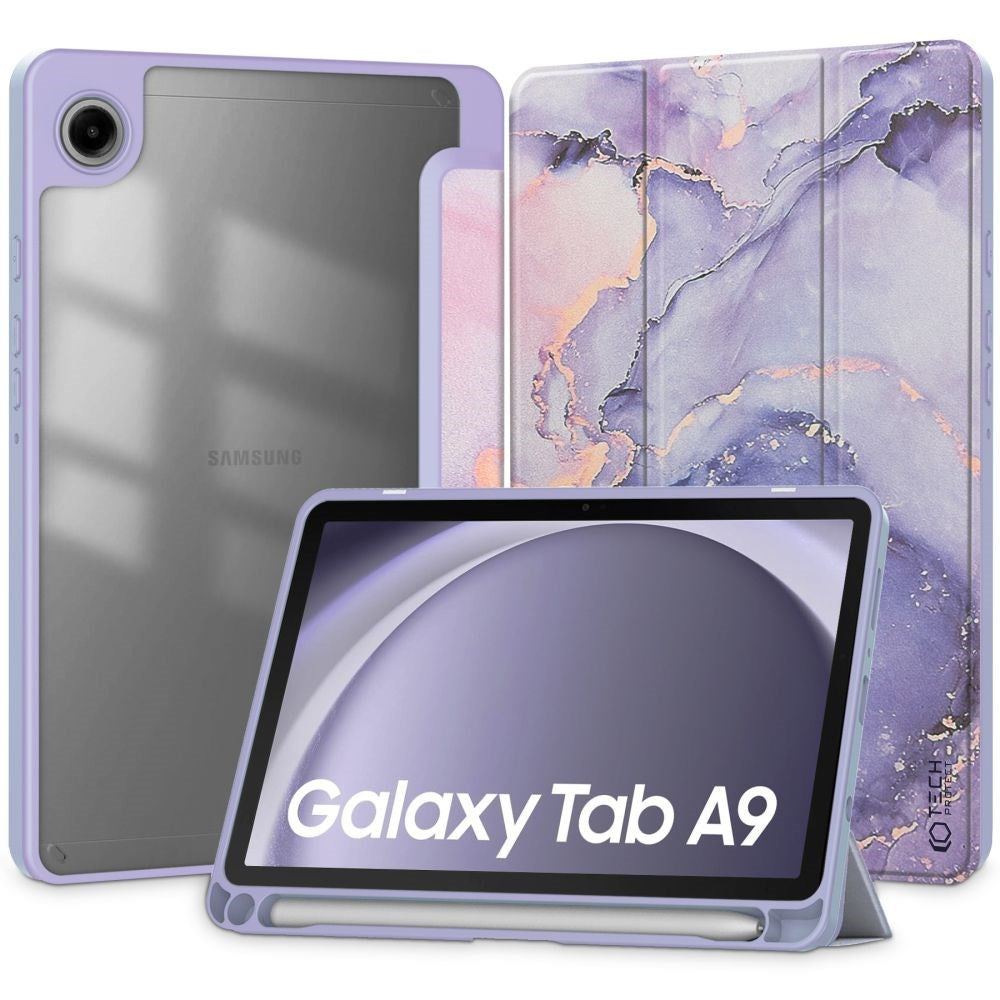 Samsung Galaxy Tab A9 Tech-Protect SC Hybrid Tri-fold Cover - Violet Marble / Gennemsigtig