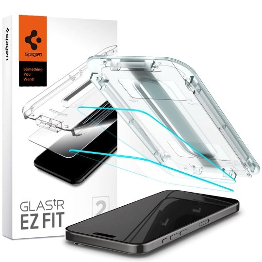 iPhone 15 Pro Spigen EZ Fit Glas.tR Skærmbeskyttelse 2. Stk - Case Friendly - Gennemsigtig