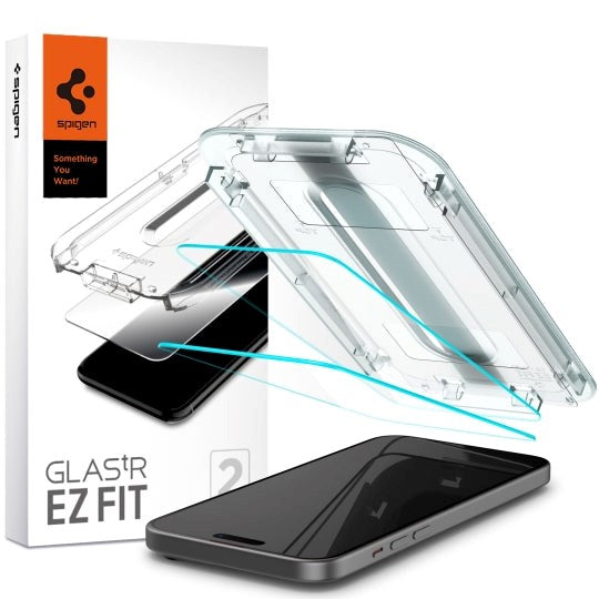 iPhone 15 Spigen EZ Fit Glas.tR Skærmbeskyttelse 2. Stk - Case Friendly - Gennemsigtig