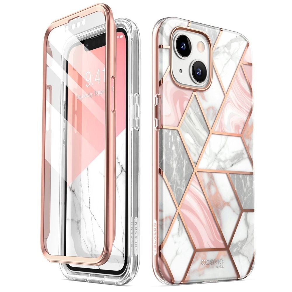 iPhone 14 Plus i-Blason Cosmo Marble Bagside Cover m. Skærmbeskyttelse - Pink