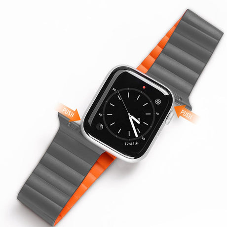 Apple Watch (42/44/SE/45/46/49mm) Dux Ducis Silikone Rem m. Magnetisk Lukning - Grå / Orange