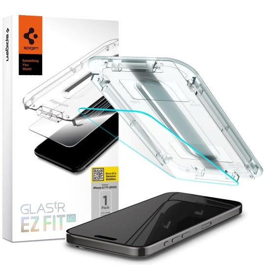 iPhone 15 Pro Spigen EZ Fit Glas.tR Beskyttelsesglas - Case Friendly - Gennemsigtig