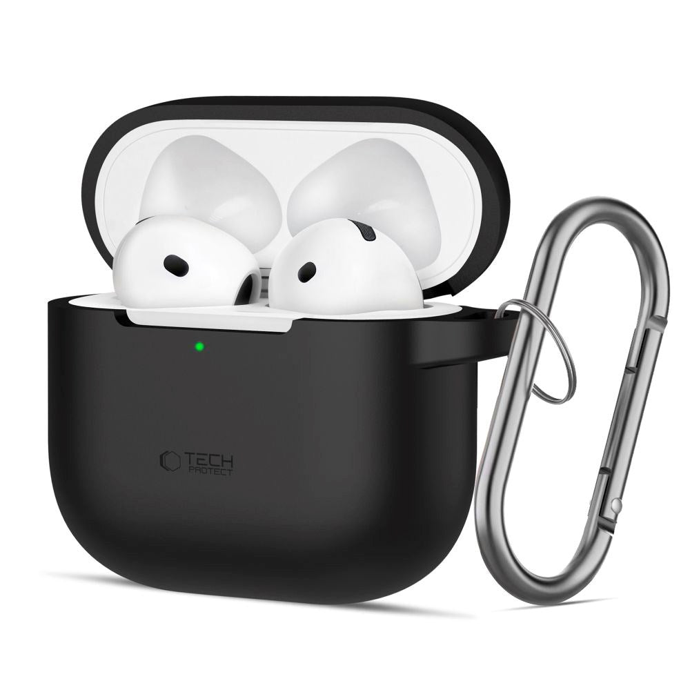 Tech-Protect Apple AirPods 4 Silikone Cover m. Karabinhage - Sort