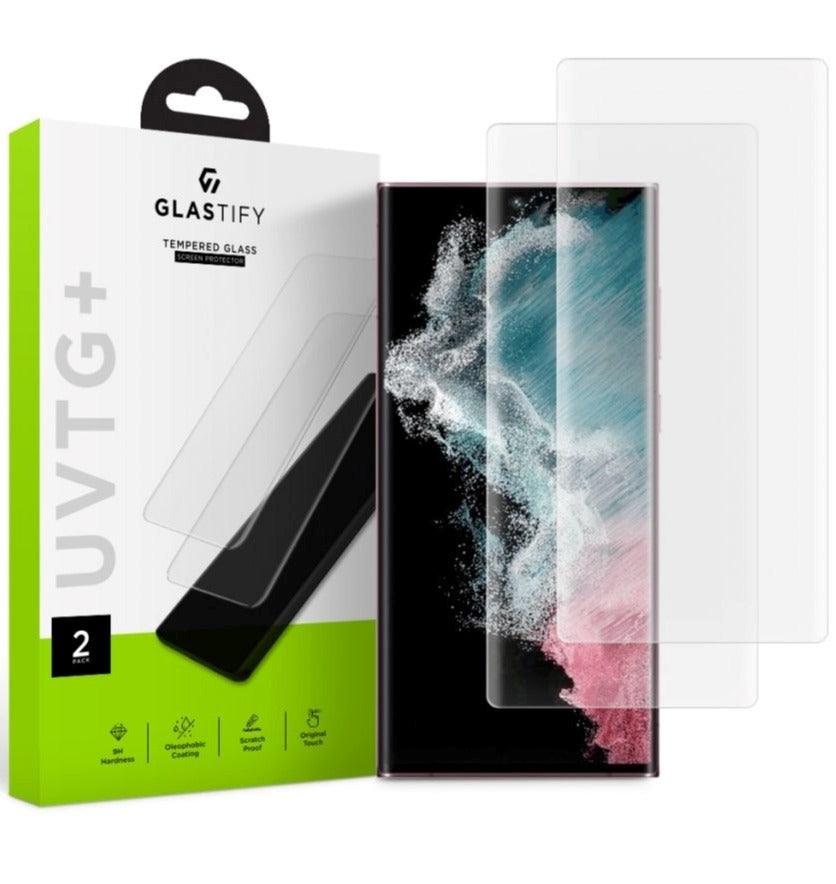 GLASTIFY Samsung Galaxy S22 Ultra UV Skærmbeskyttelse - 2 Pack Case Friendly - Gennemsigtig