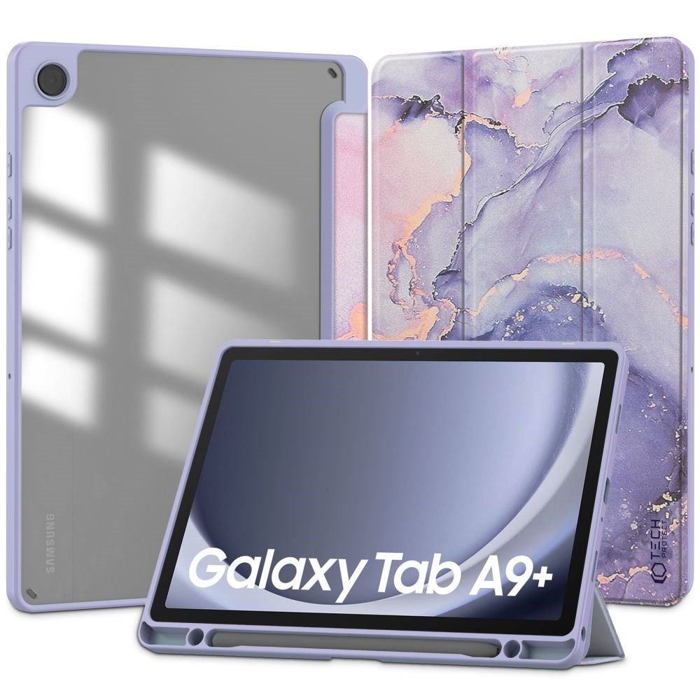 Samsung Galaxy Tab A9+ (Plus) Tech-Protect SC Hybrid Tri-fold Cover - Violet Marble / Gennemsigtig