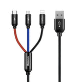 Baseus 3-in-1 USB-A til Lightning / USB-C / Micro USB Kabel - 120cm - Sort