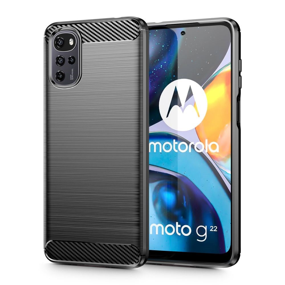 Motorola Moto G22 Tech-Protect Fleksibelt Plastik Carbon Bagside Cover - Sort