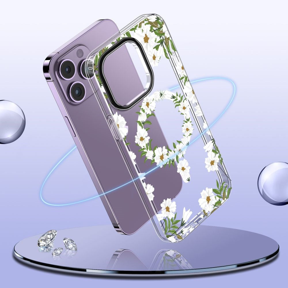 iPhone 15 Pro Max Tech-Protect MagMood Bagside Cover - MagSafe Kompatibel - White Daisy