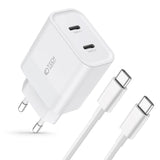 Tech-Protect 20W Vægoplader m. 2 x USB-C & USB-C Kabel - Hvid