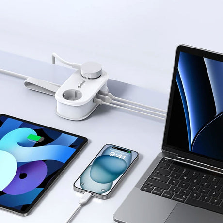 ORICO 5-i-1 Strømskinne m. 20W - 2 x Schuko - 2 x USB-A - 1 x USB-C - Hvid