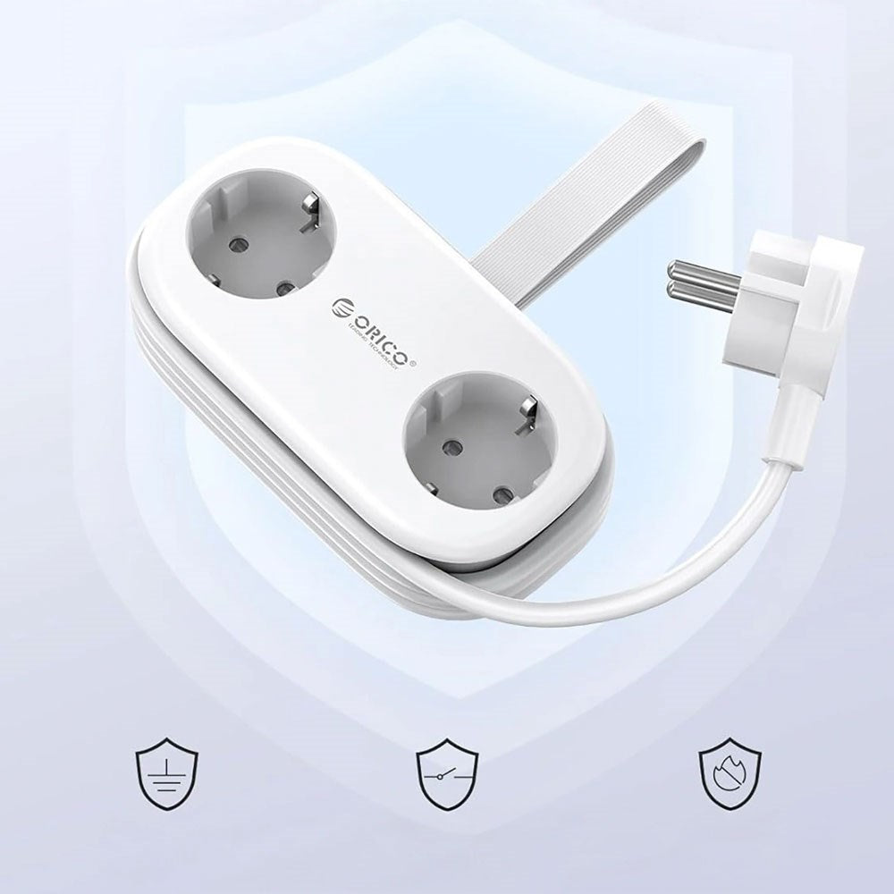 ORICO 5-i-1 Strømskinne m. 20W - 2 x Schuko - 2 x USB-A - 1 x USB-C - Hvid