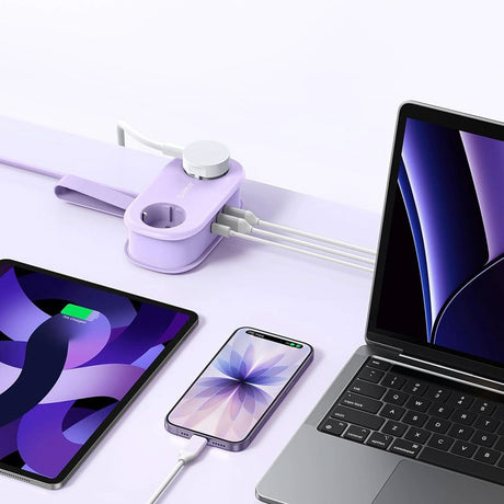 ORICO 5-i-1 Strømskinne m. 20W - 2 x Schuko - 2 x USB-A - 1 x USB-C - Lilla