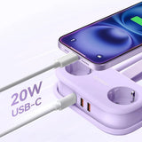 ORICO 5-i-1 Strømskinne m. 20W - 2 x Schuko - 2 x USB-A - 1 x USB-C - Lilla