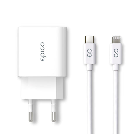 Epico Vægoplader PD 20W m. USB-C til Lightning Kabel - Hvid